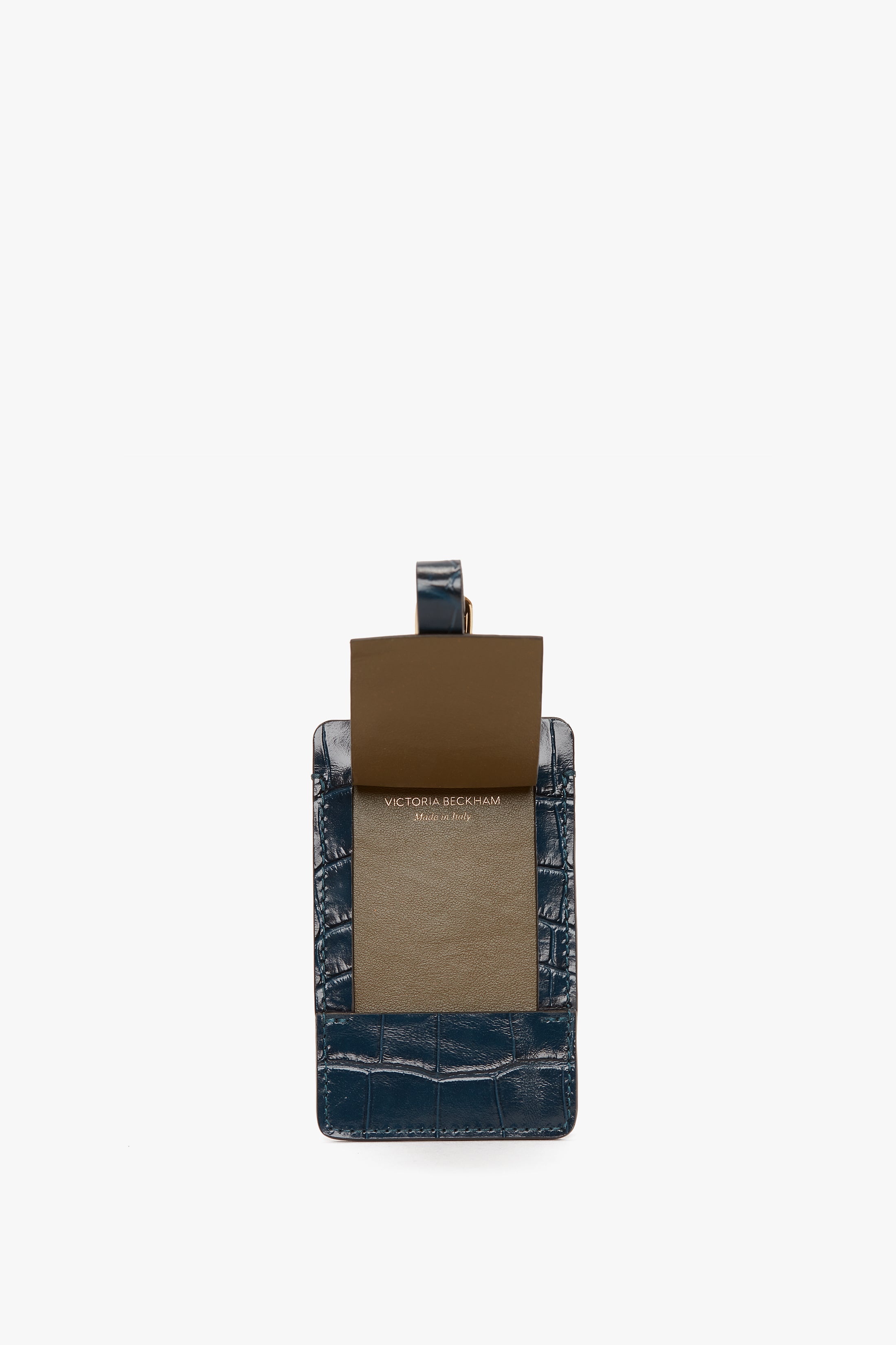 Luggage Tag In Midnight Blue Croc Embossed Leather - 3