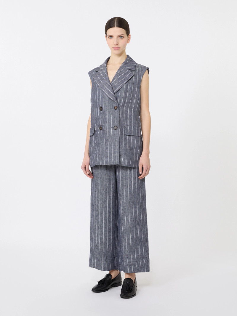 'S Max Mara BALLO Pinstriped linen Batavia gilet with a denim effect - ULTRAMARINE outlook
