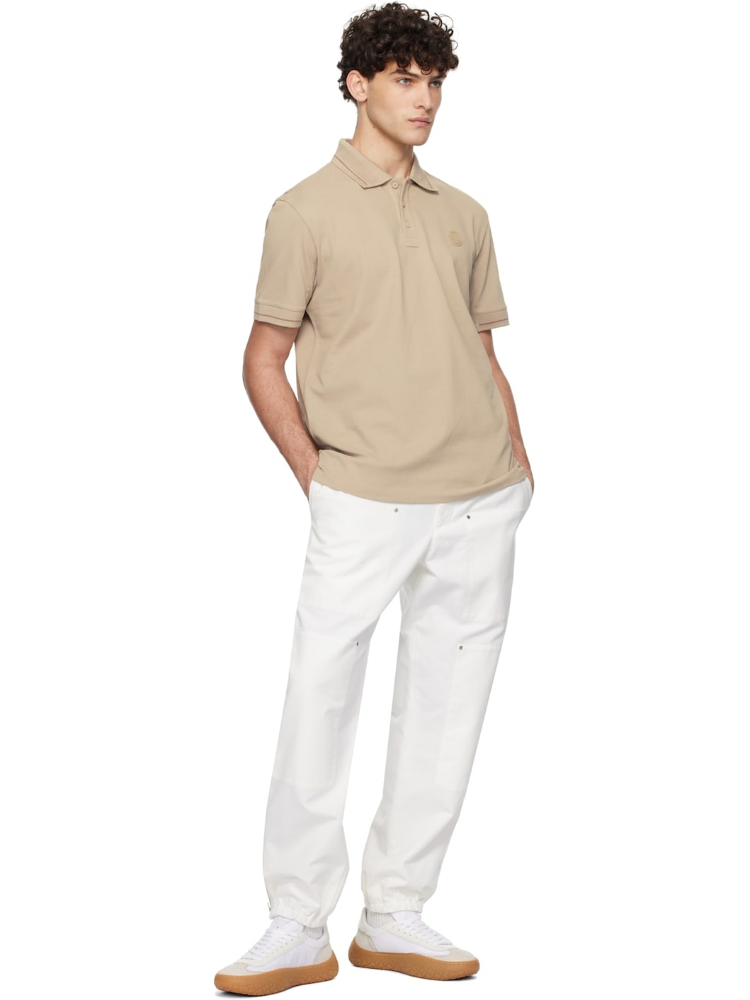 Beige Logo Patch Cotton Polo - 4