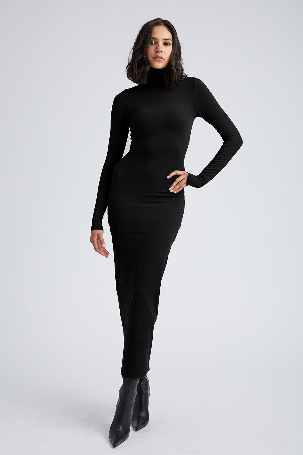 BLACK CITY LONG SLEEVE TURTLENECK DRESS - 2