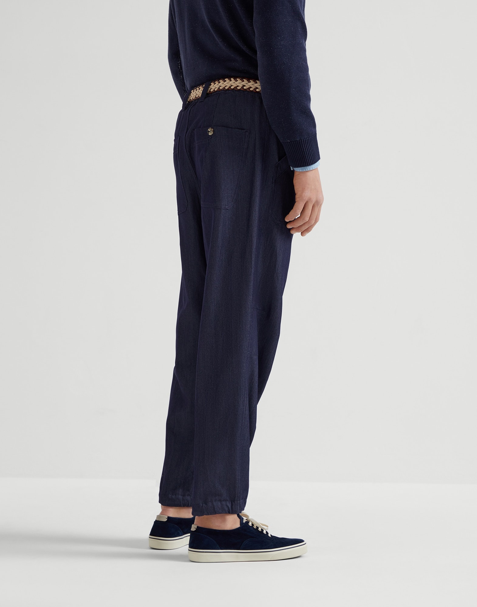 Virgin wool, abaca and silk twill relaxed fit trousers with patch pockets and drawstring - 2