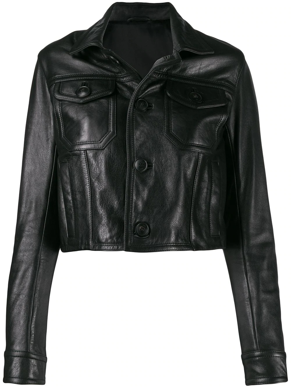 patch pockets leather jacket - 1