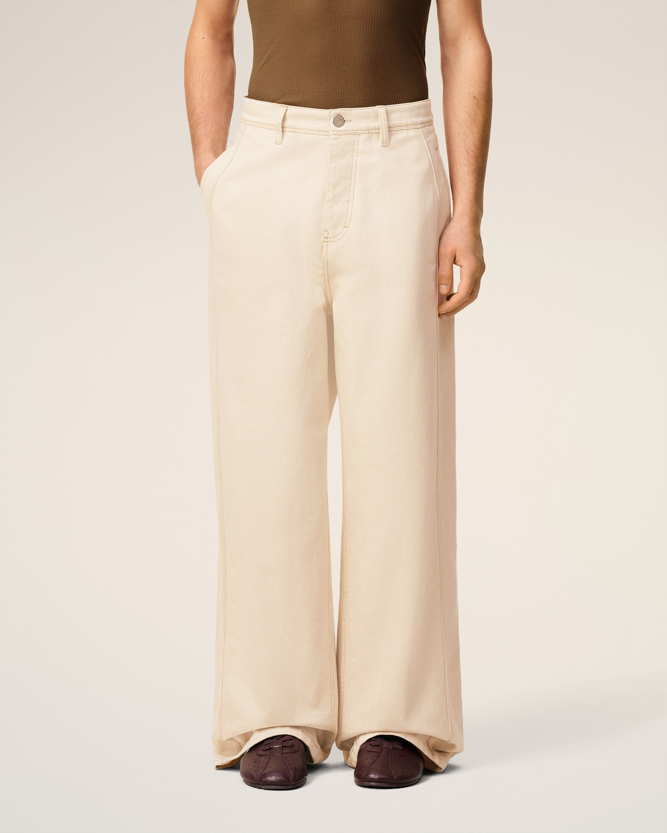 WHITE COTTON WIDE FIT JEANS - 3