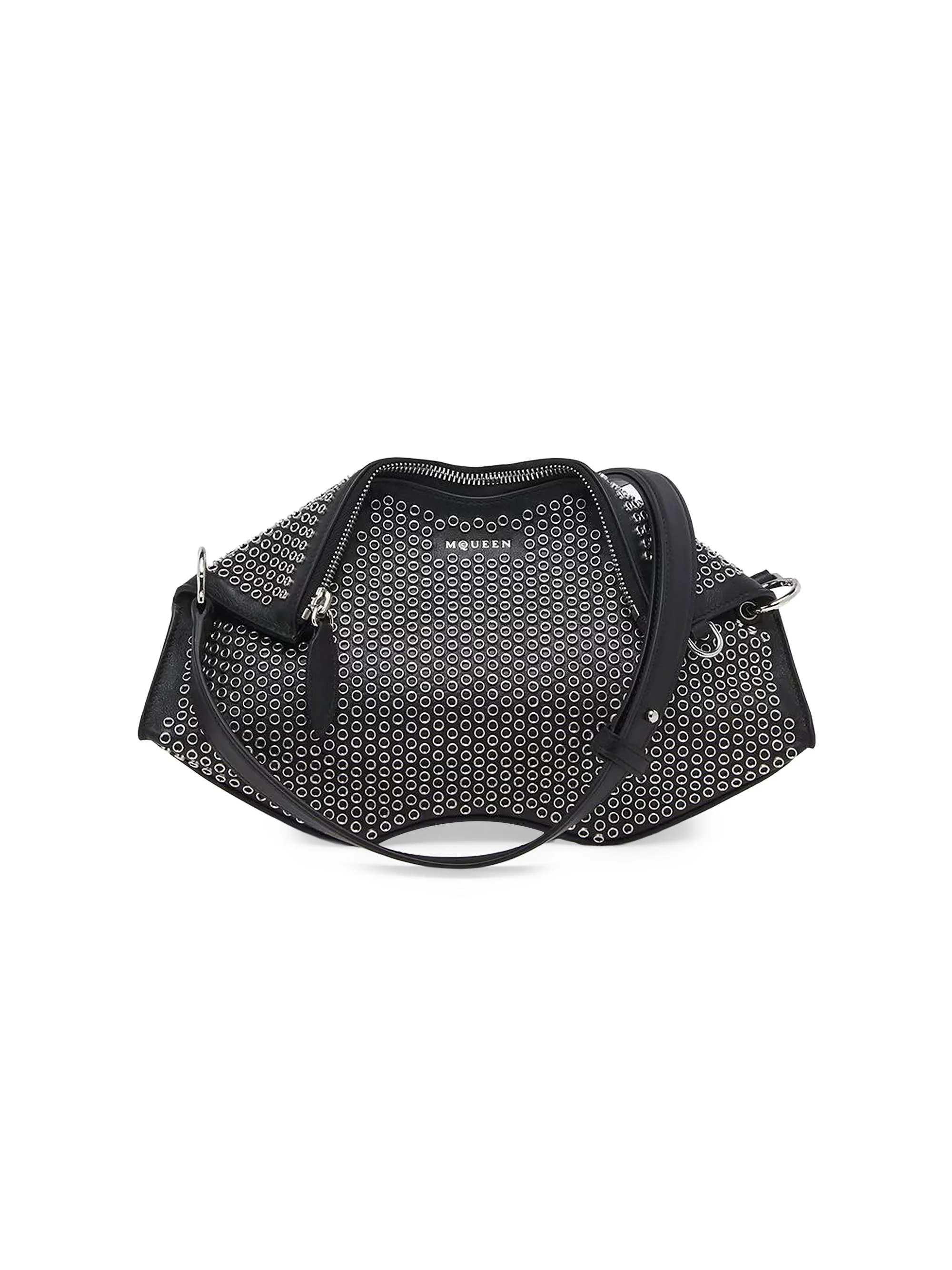 Women's Manta Metallic Eyelet Leather Shoulder Bag - Black Silver - 1