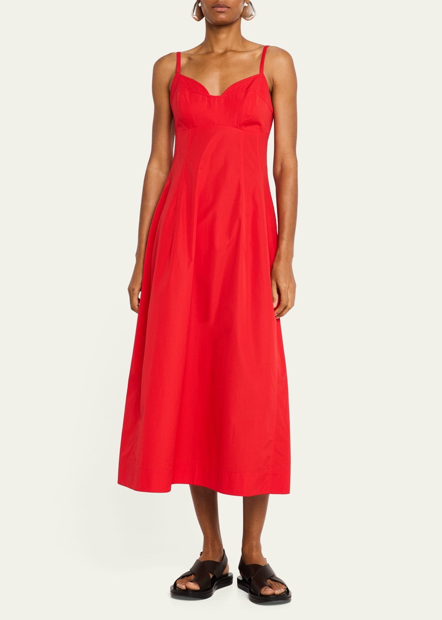 Bustier-Cut Sleeveless Cotton Midi Dress - 4