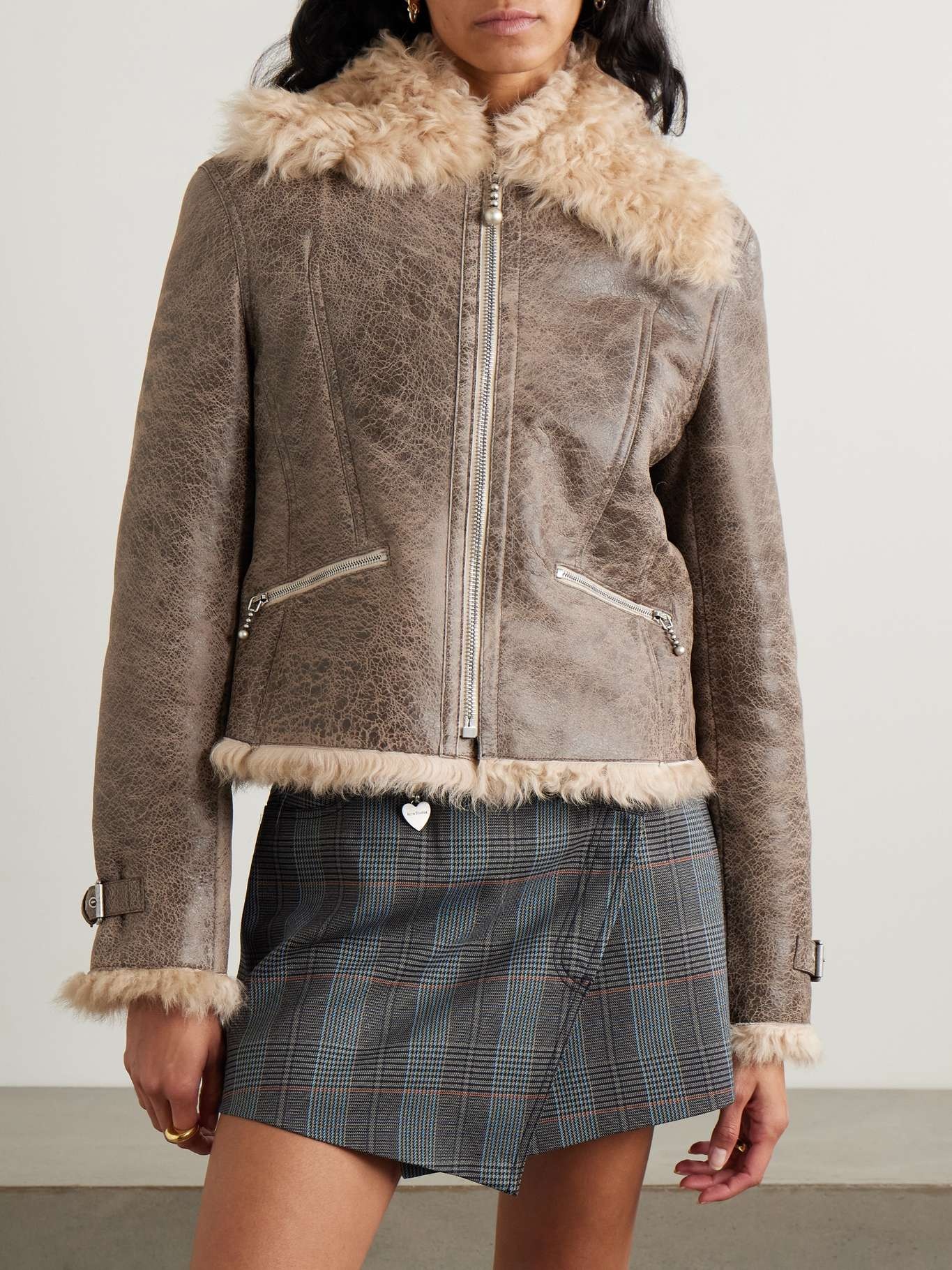 Distressed shearling jacket - 3