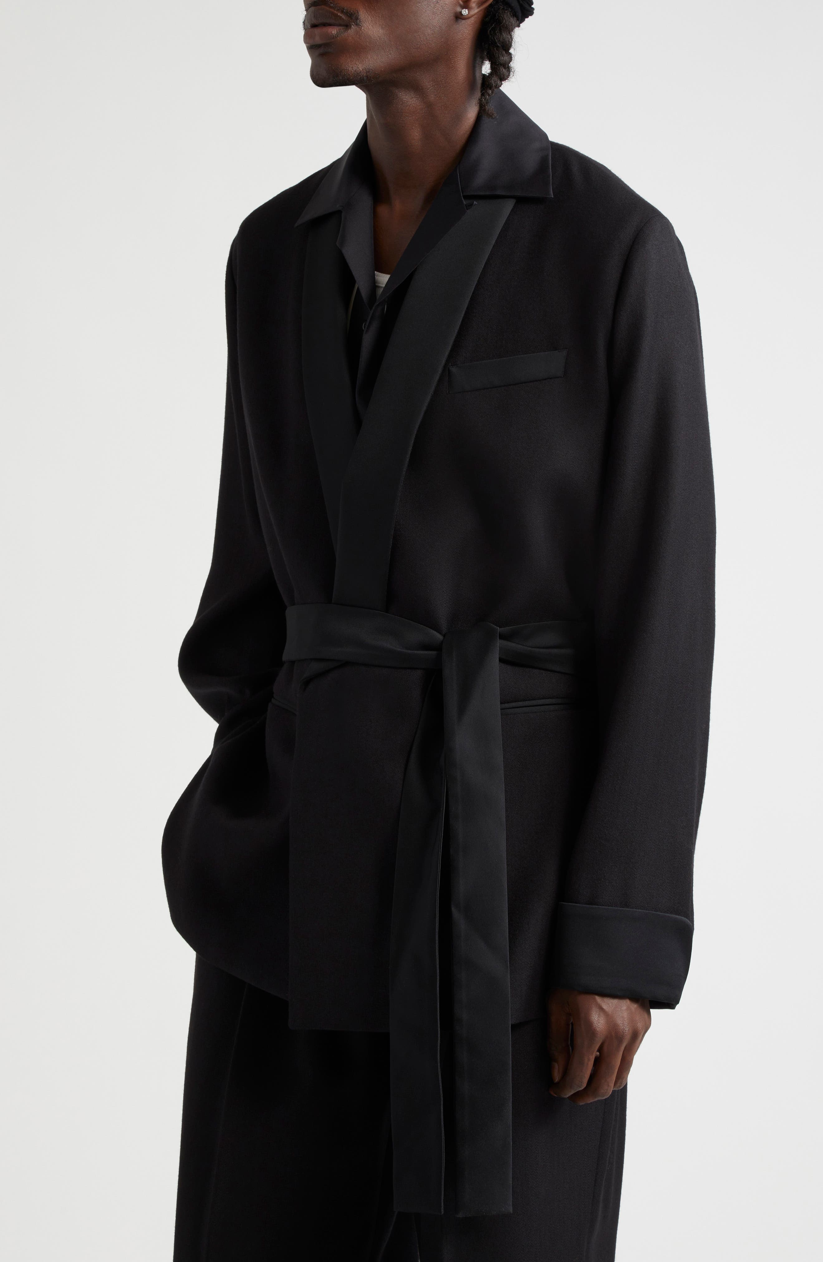 AMIRI Belted Wool Blend Smoking Jacket in Black at Nordstrom - 5