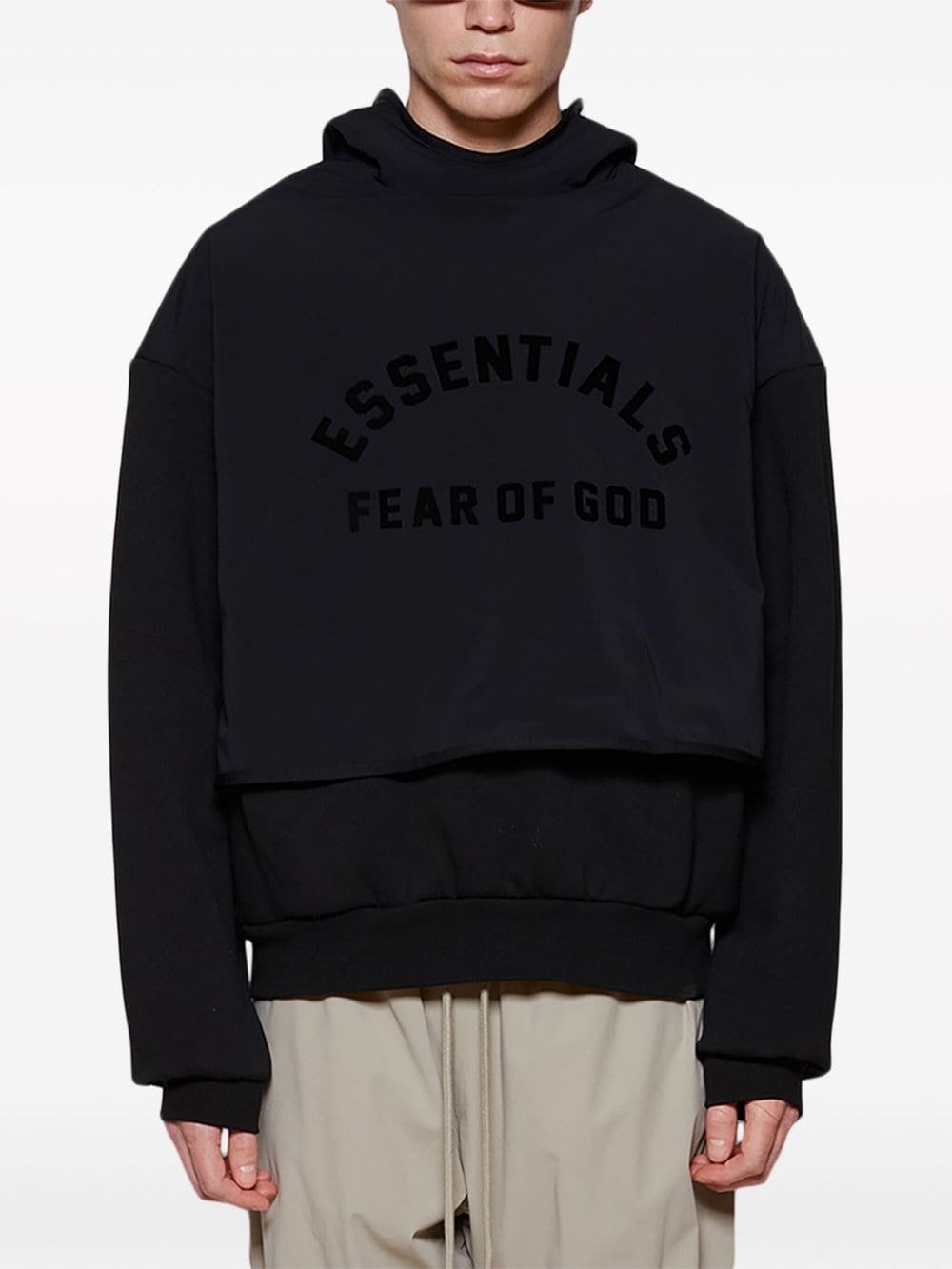 layered logo-print fleece hoodie - 3