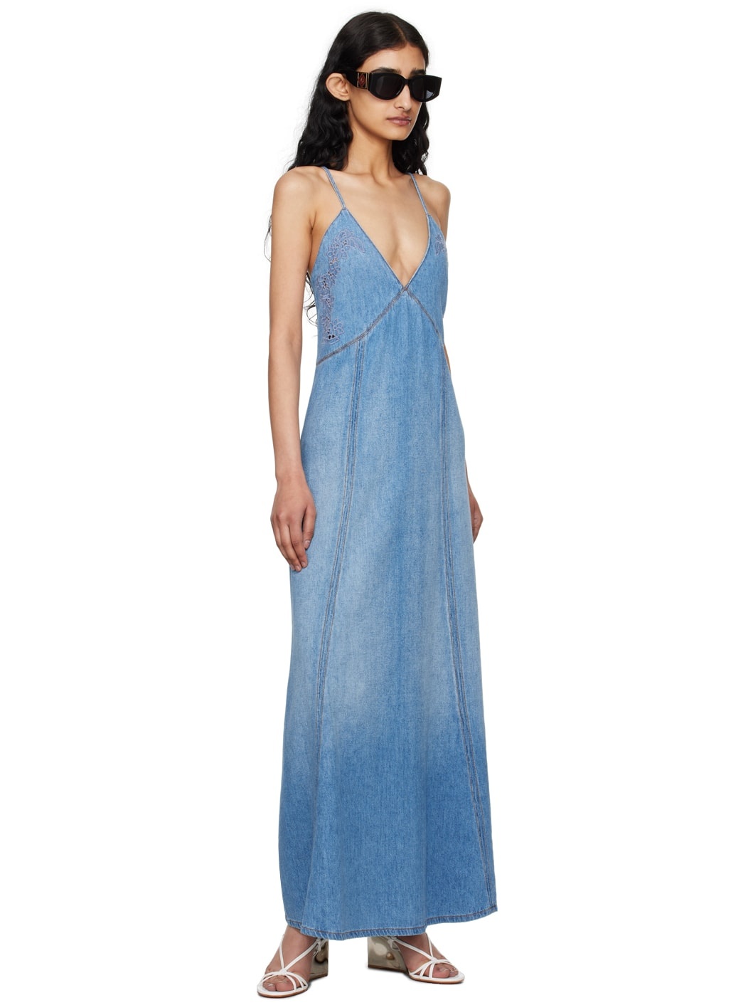 Blue Flare Denim Maxi Dress - 4