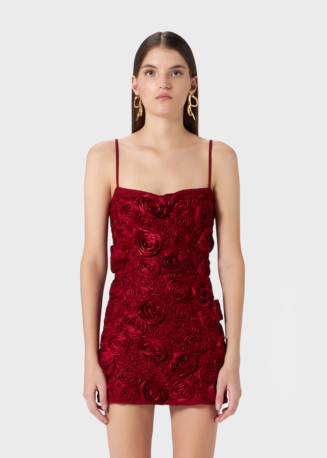 SLIP DRESS WITH 3D EMBROIDERY ROSES - 3