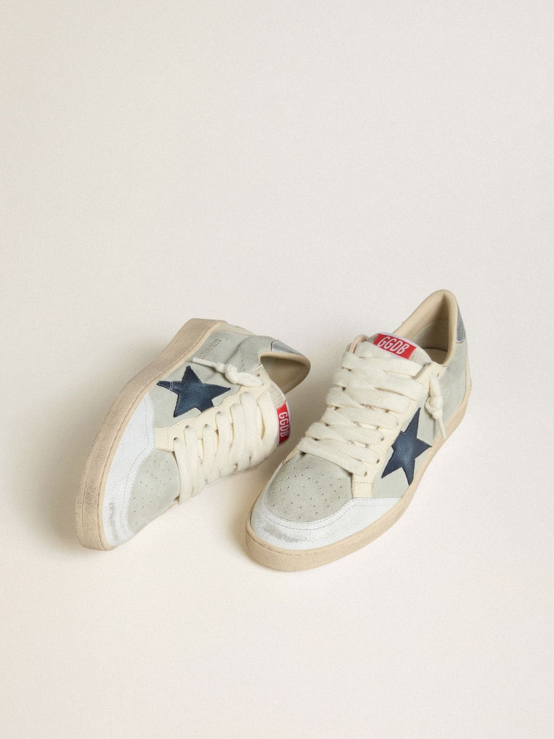 Golden Goose Men's Ball Star in gray suede with blue nubuck star and laminated leather heel tab outlook