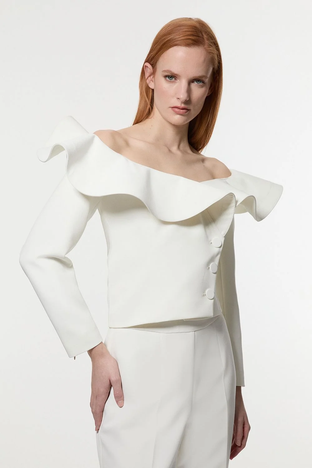 Drama Ruffle Asymmetric Tailored Jacket - 1