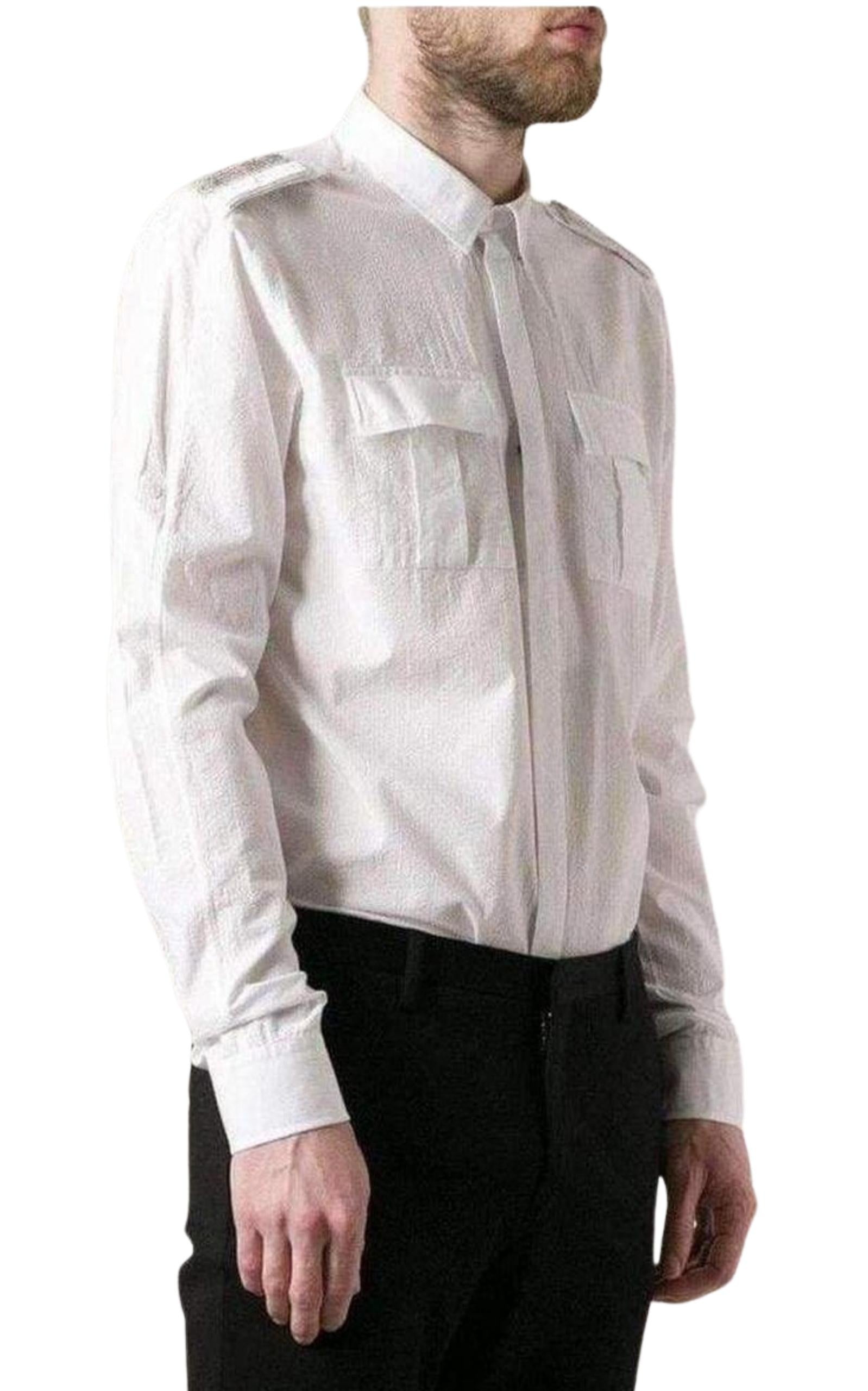 White Cotton Military Shirt - 3