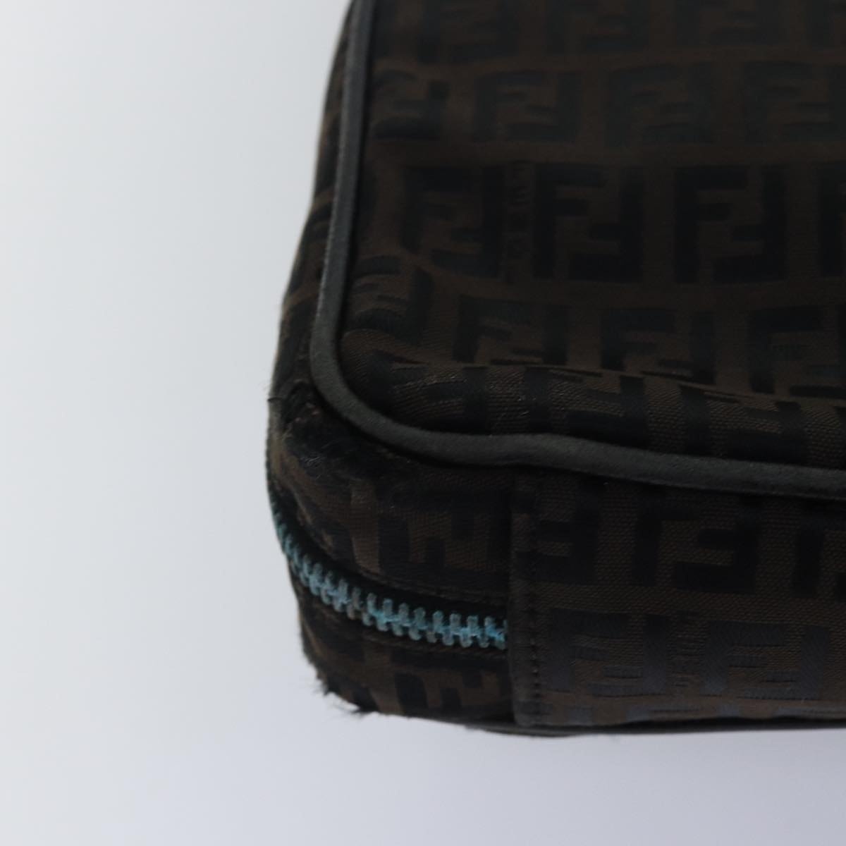 FENDI Zucchino Canvas Hand Bag Brown Black - 12