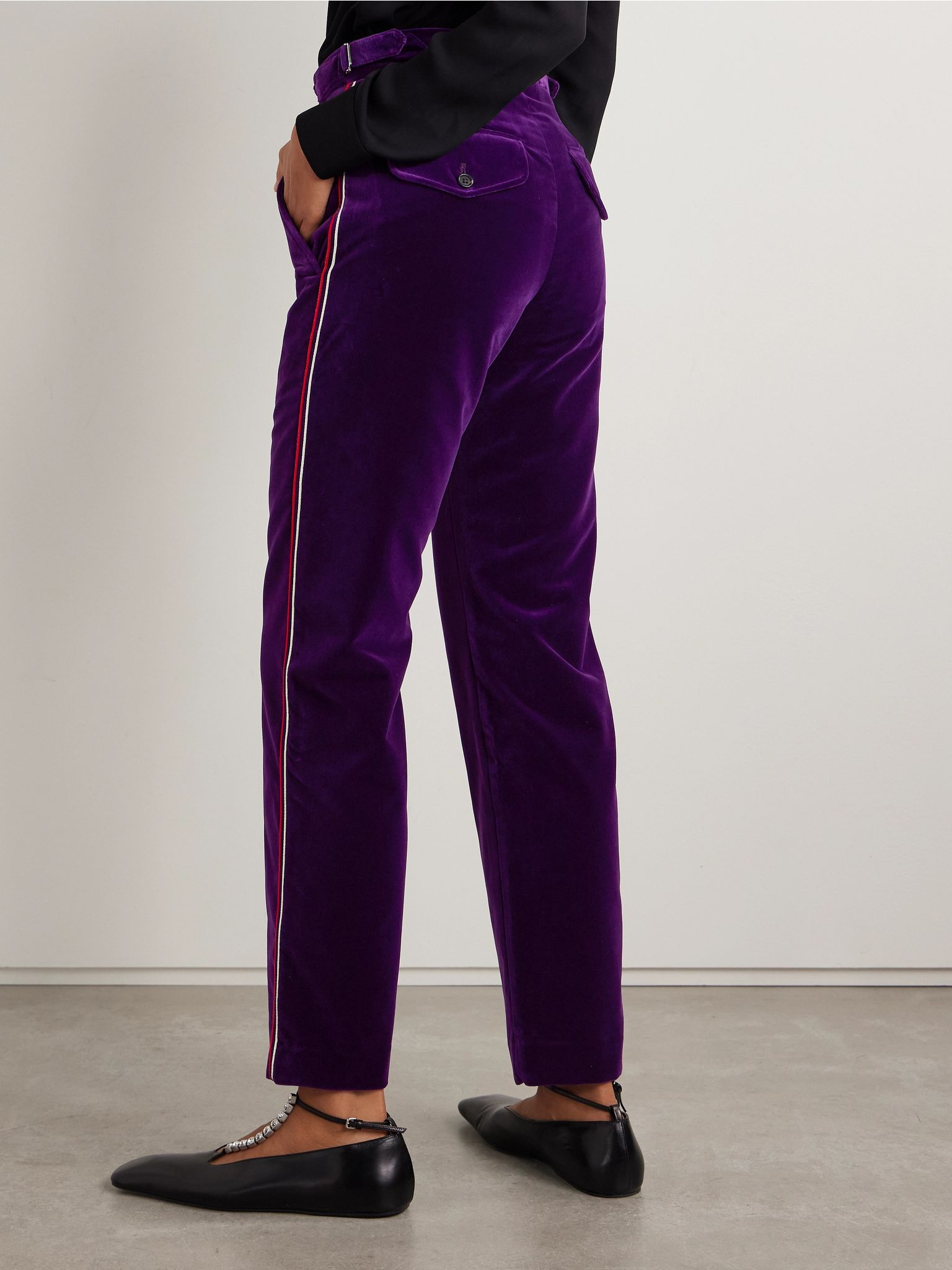 Showcase striped cotton-velvet straight-leg pants Purple - 3