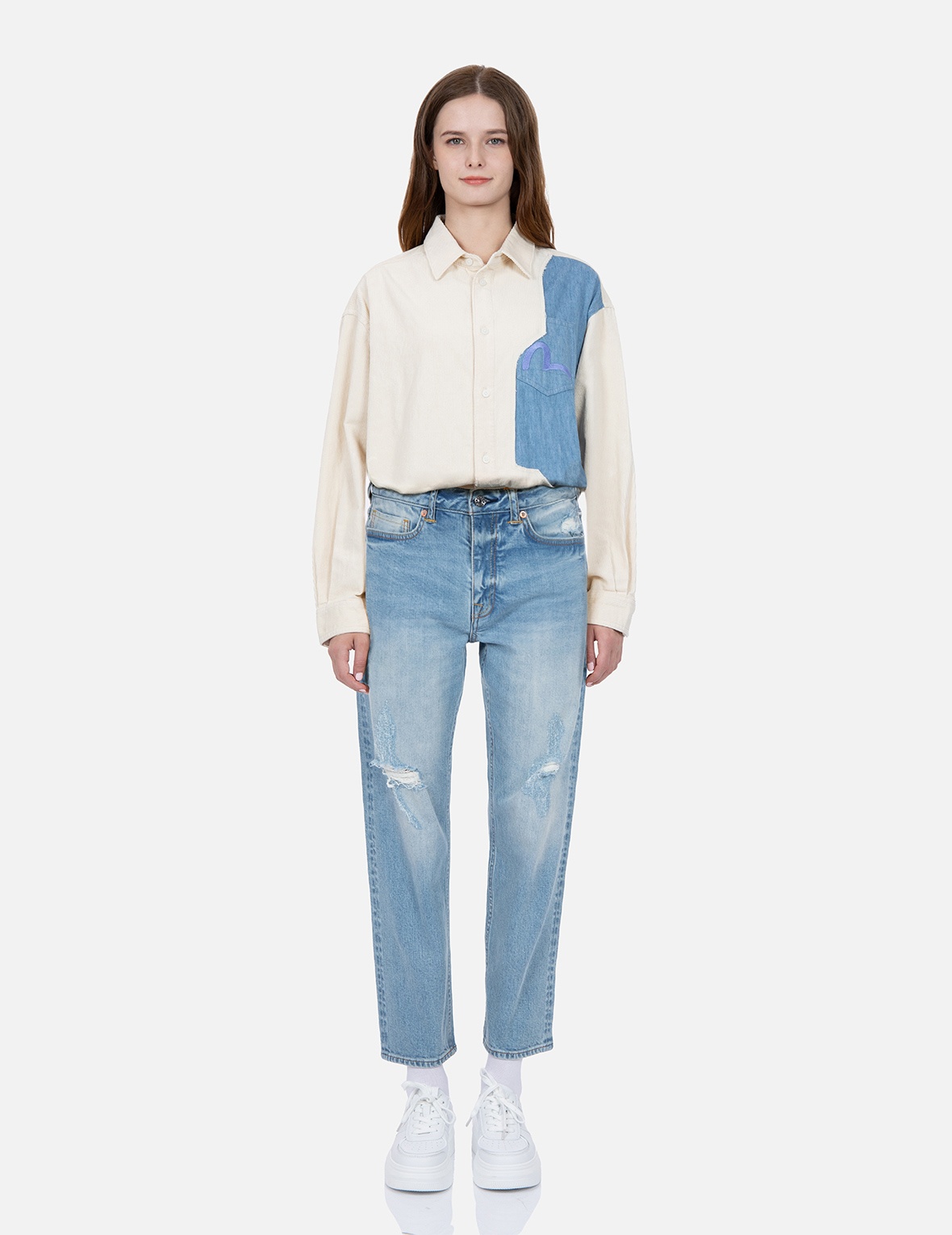 LOGO-PATTERN SEAGULL PRINT RELAX FIT JEANS - 6