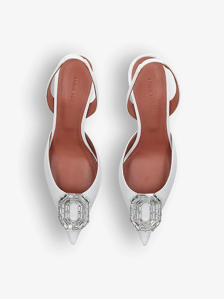 Camelia crystal-embellished leather slingback courts - 2