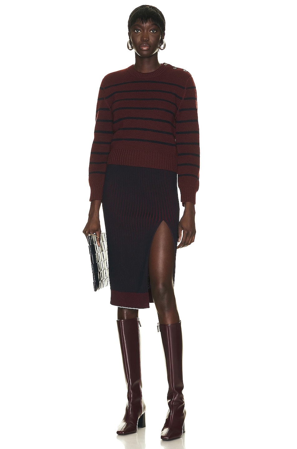 Striped Rib Knit Sweater - 5