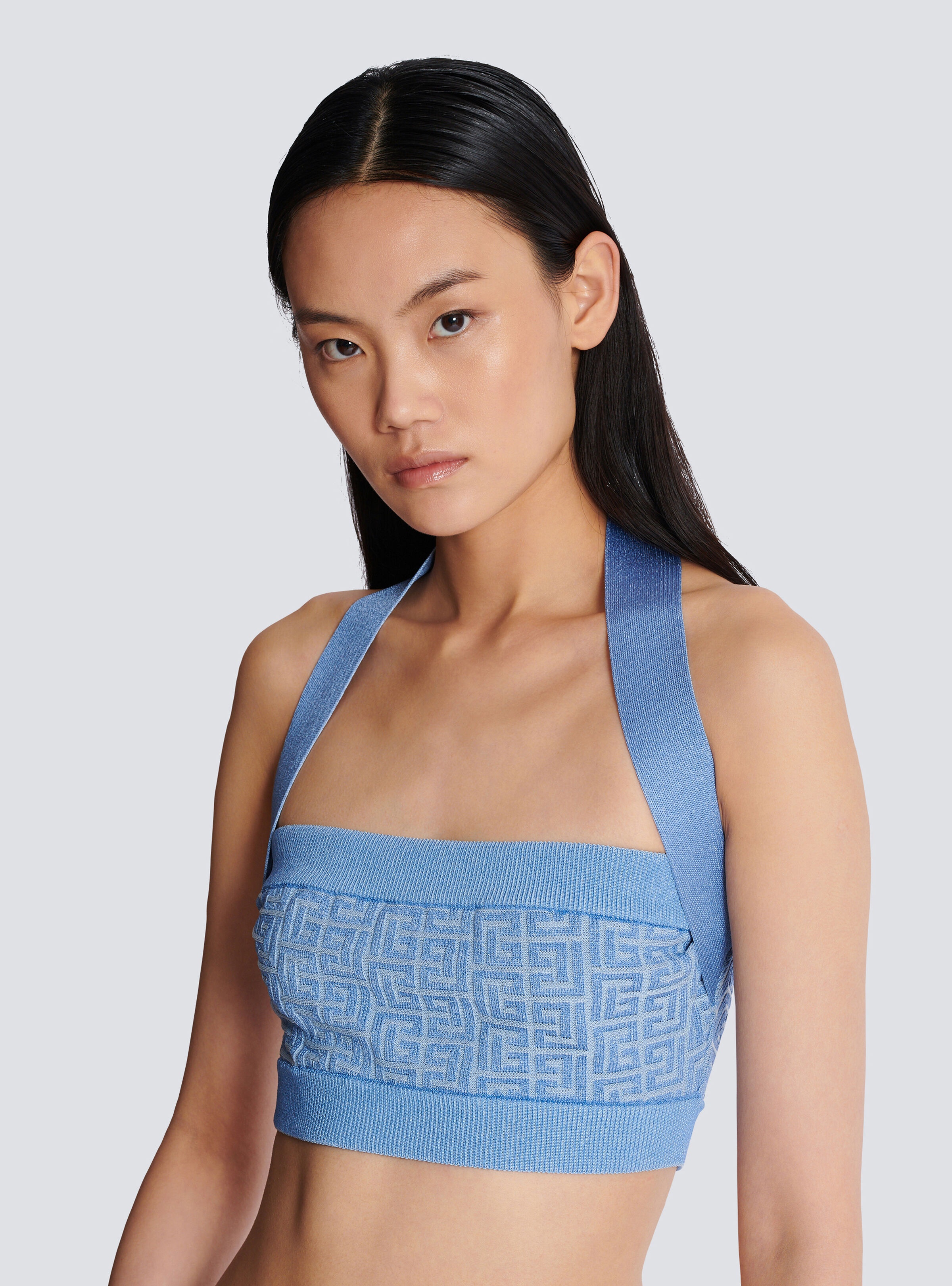 Knit halterneck top with PB Labyrinth monogram - 7