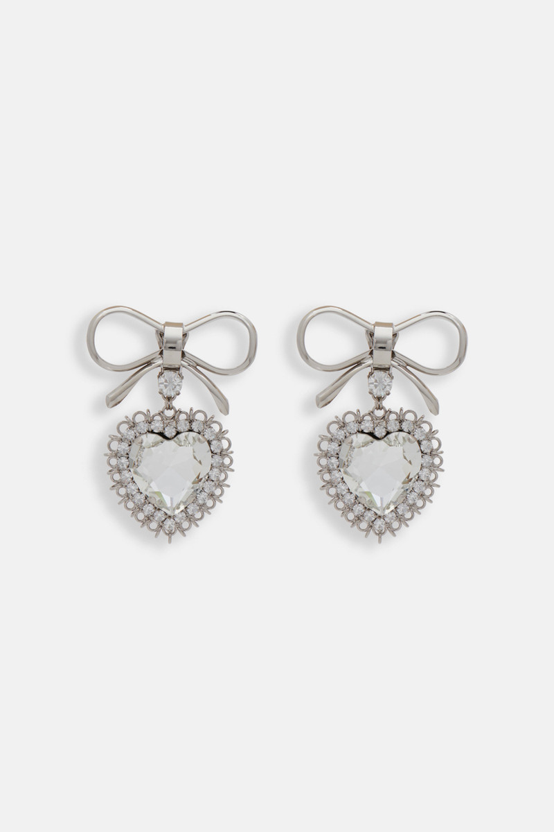 BOW EARRINGS WITH PENDANT HEART - 1