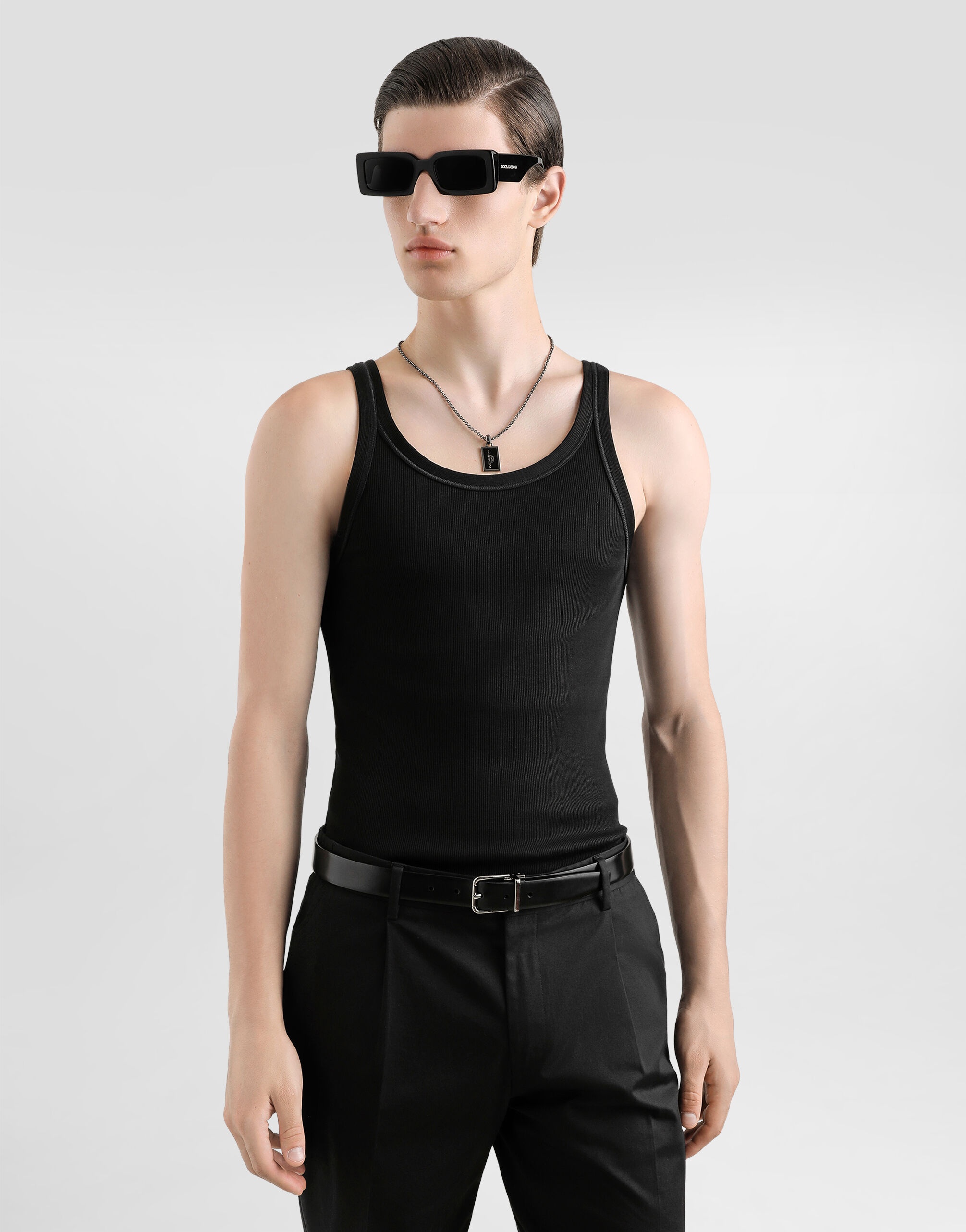 Fine-rib slim-fit singlet with tag - 4