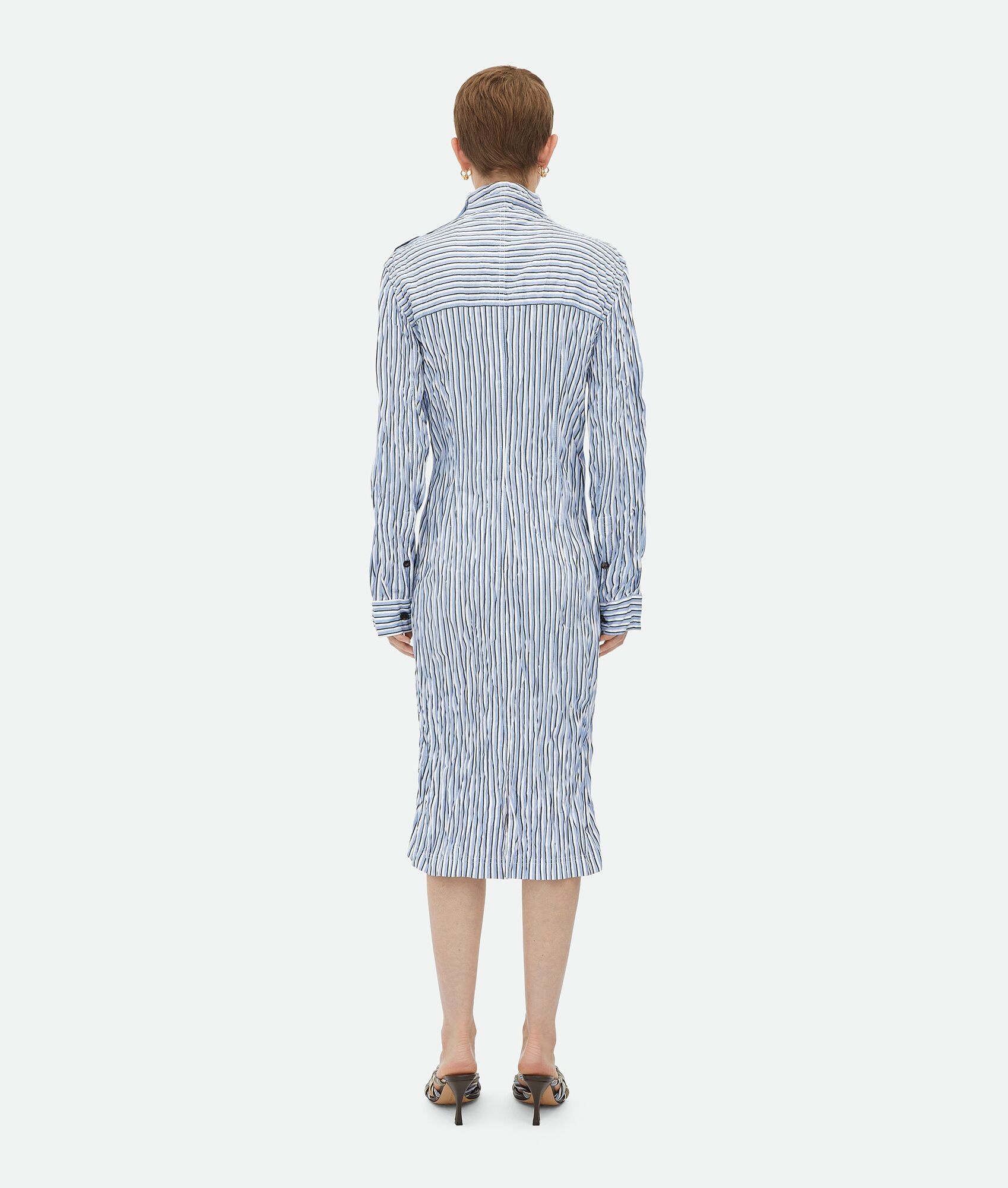 Striped Technical Viscose Crinkled Dress - 3