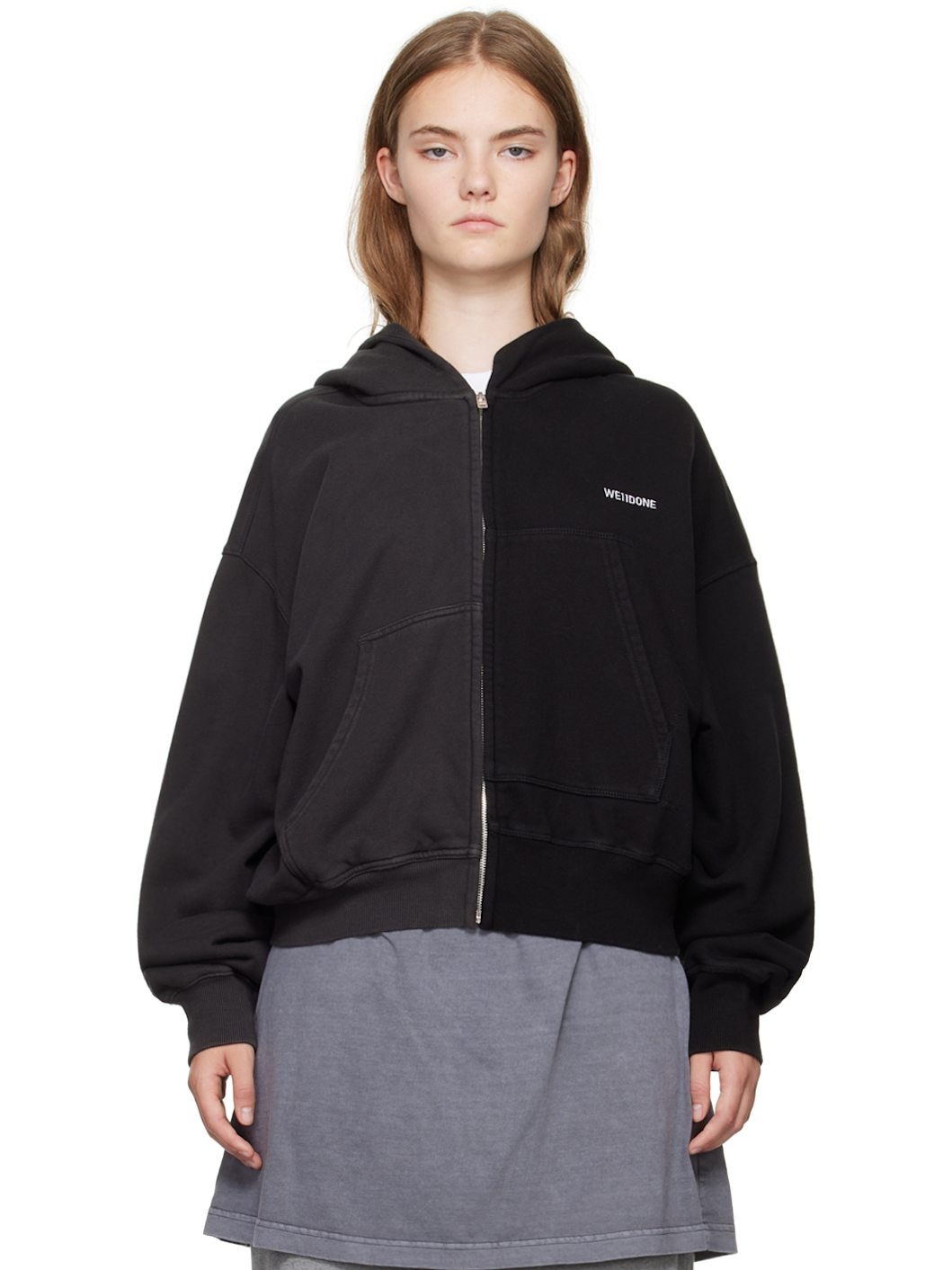 Gray & Black Unbalance Hoodie - 1