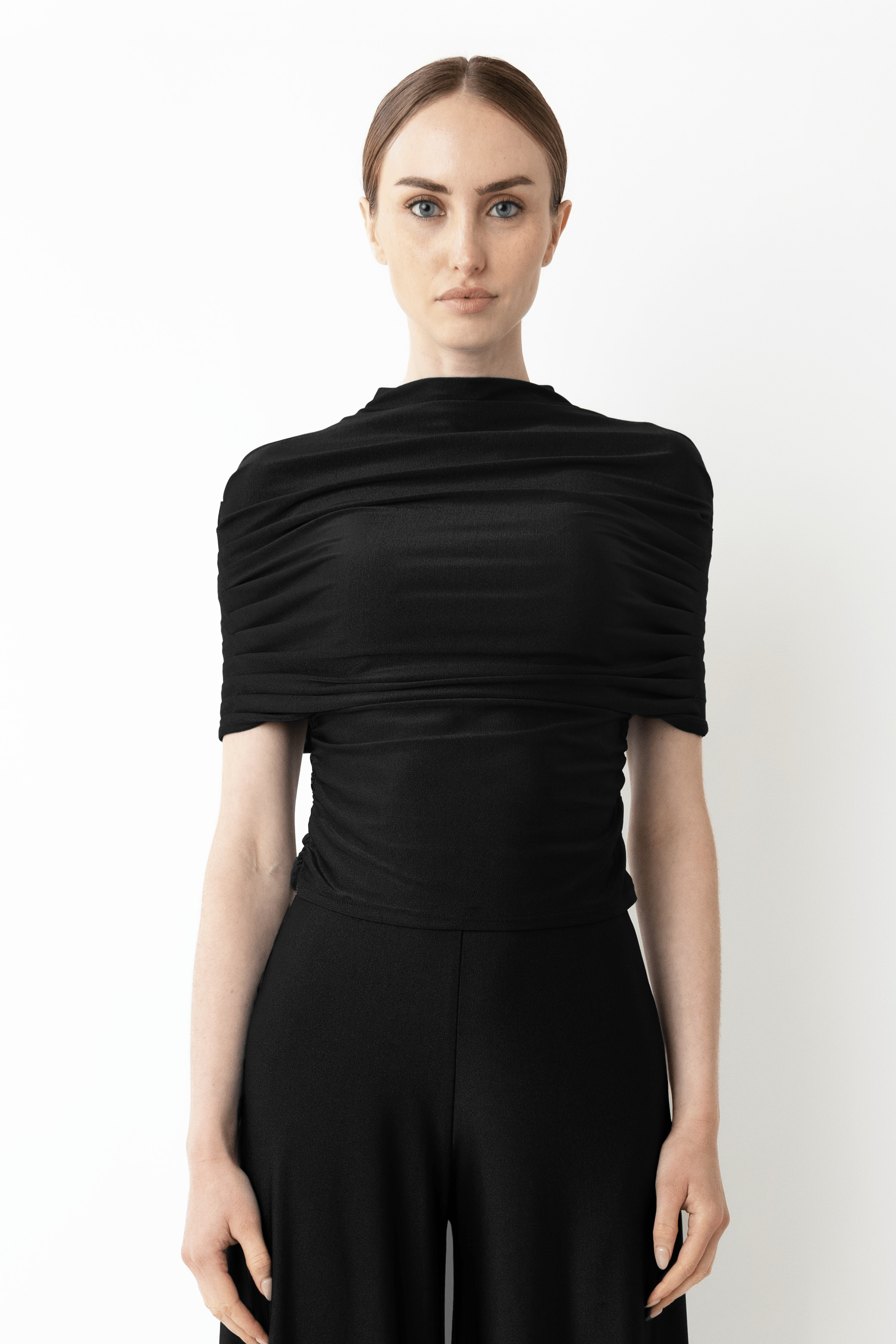 Jersey Mock Neck Ruched Top - 2