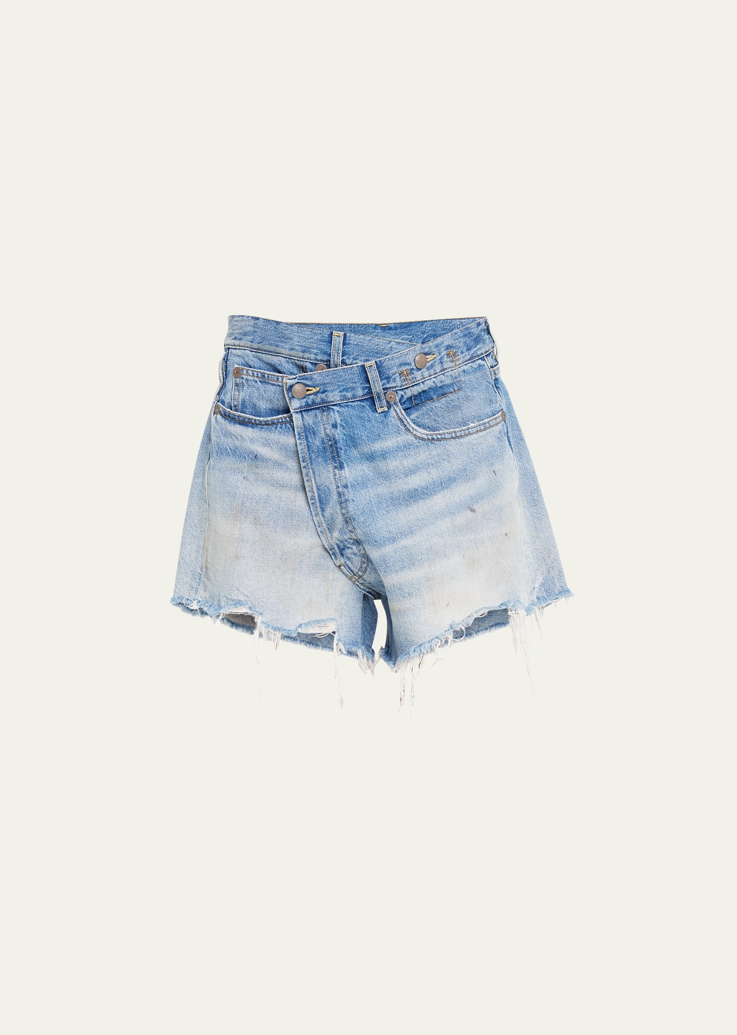 Crossover Distressed Denim Shorts - 1