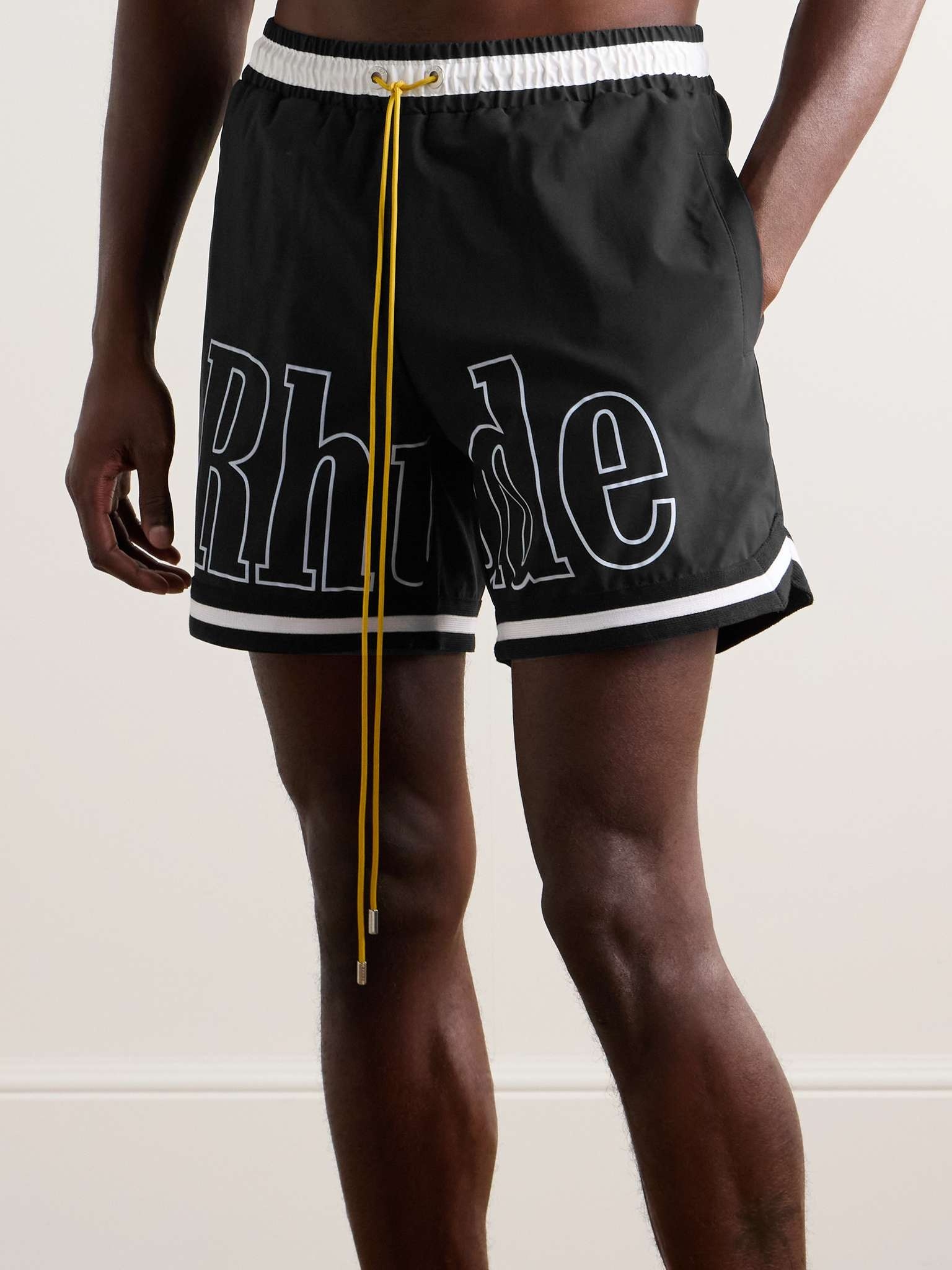 Straight-Leg Mid-Length Logo-Print Striped Swim Shorts - 2