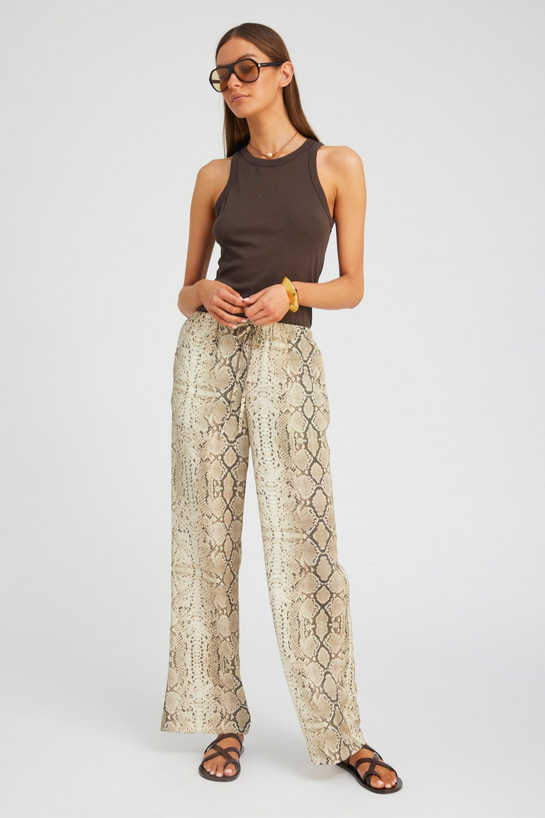 BEIGE SNAKESKIN SILK KAUAI PANTS - 3