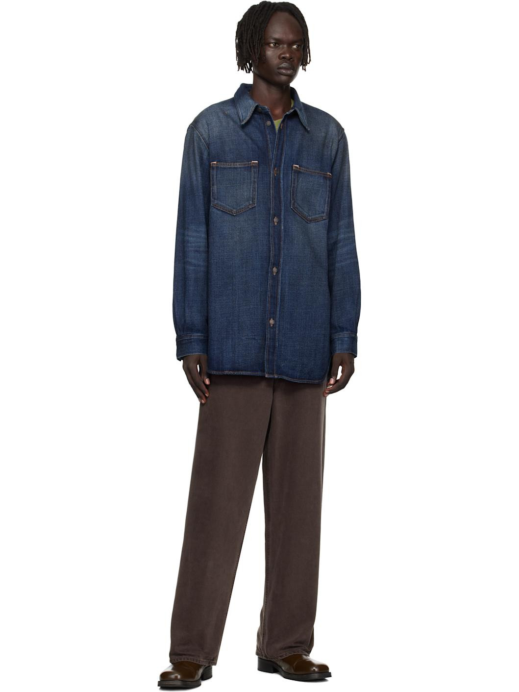 Blue Button-Up Denim Shirt - 4