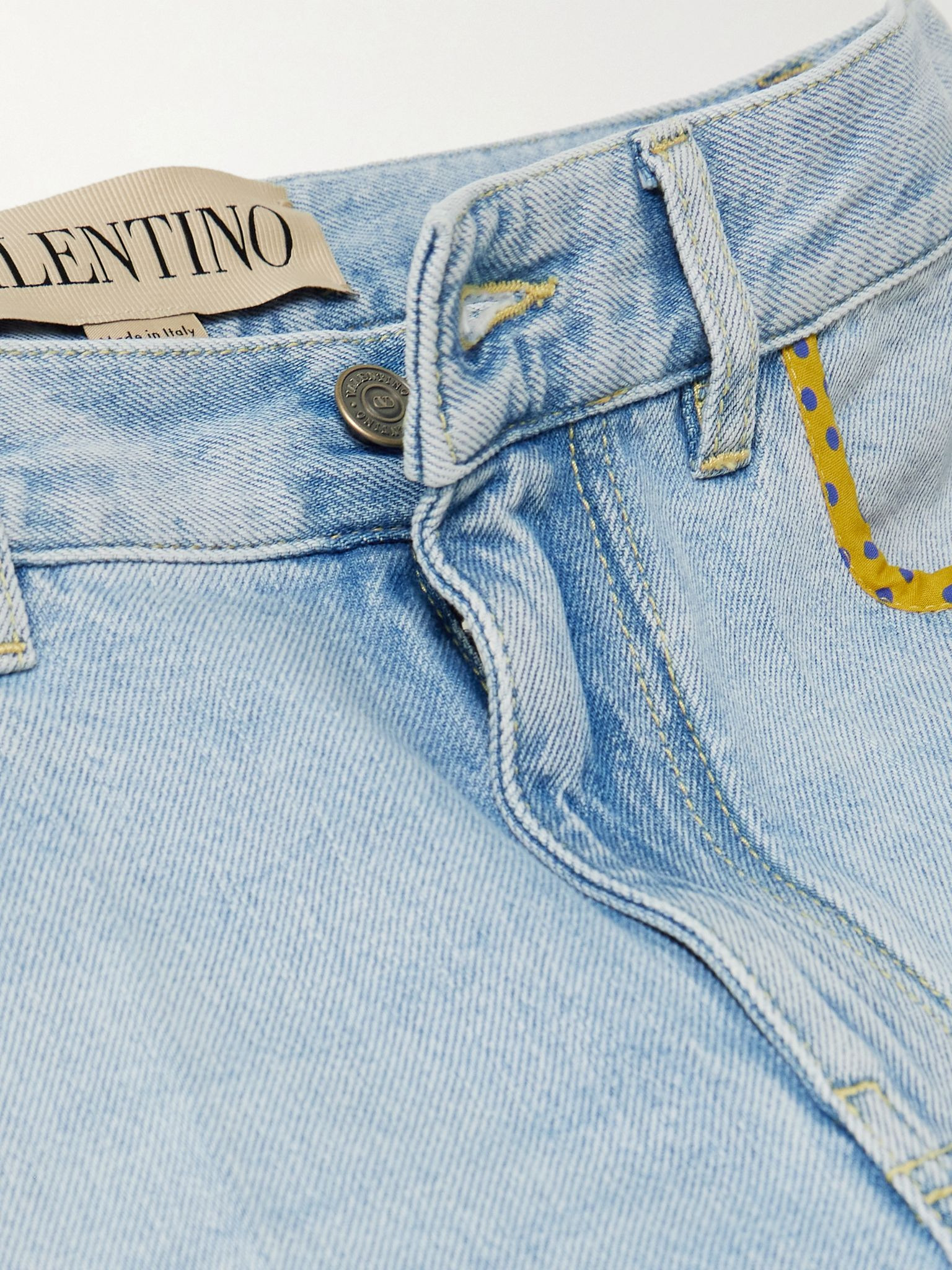 Embellished printed chiffon-trimmed mid-rise straight-leg jeans Light denim - 5