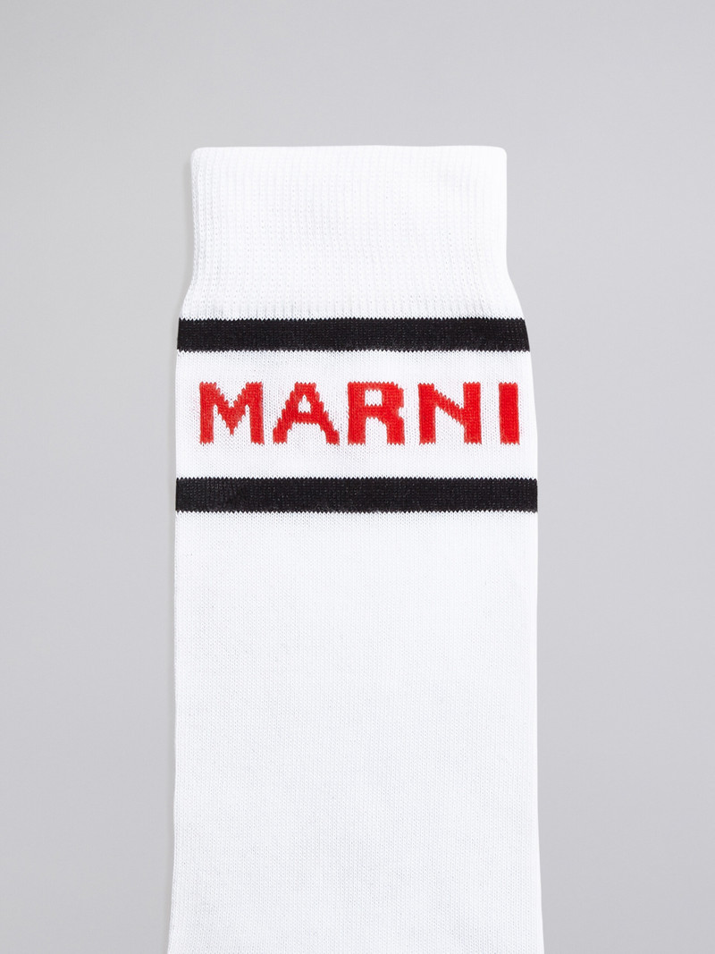 WHITE COTTON AND NYLON LOGO SOCK 3
