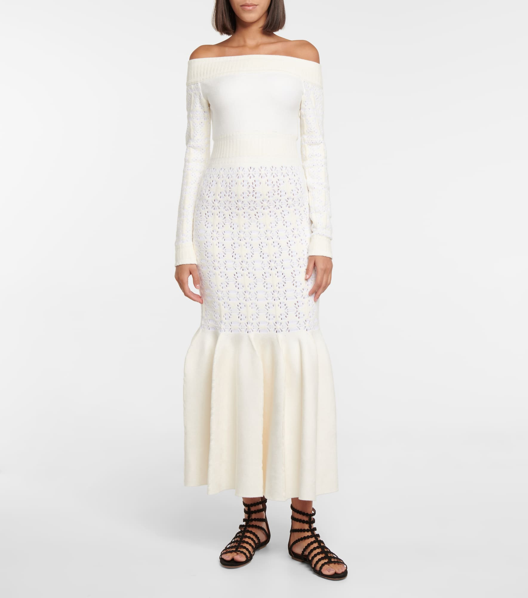 Off-shoulder velvet-trimmed maxi dress - 2