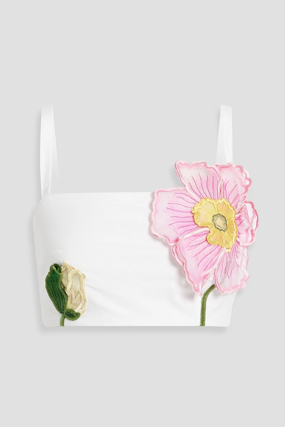 Cropped floral-appliquéd cotton-blend poplin top - 1