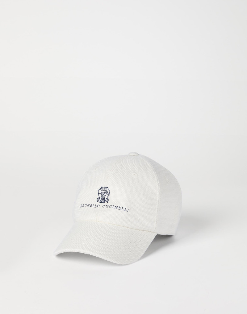 Silk, linen and wool hopsack baseball cap with embroidered logo 1