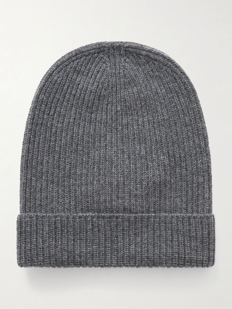 Statesman Ribbed Cashmere Beanie Gray 1