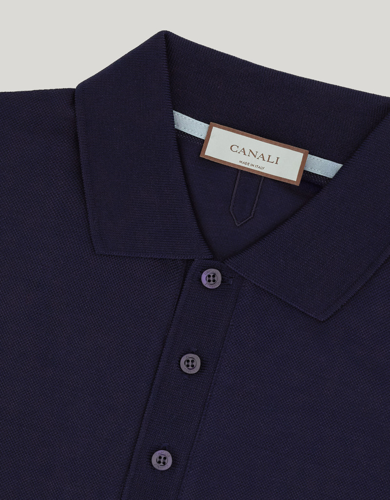 DARK NAVY COTTON AND SILK PIQUÉ LONG-SLEEVED POLO SHIRT 4