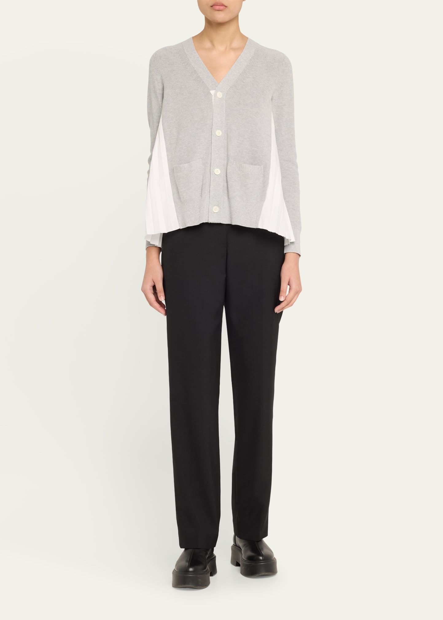 Pleated-Back Knit Button Down Cardigan - 2