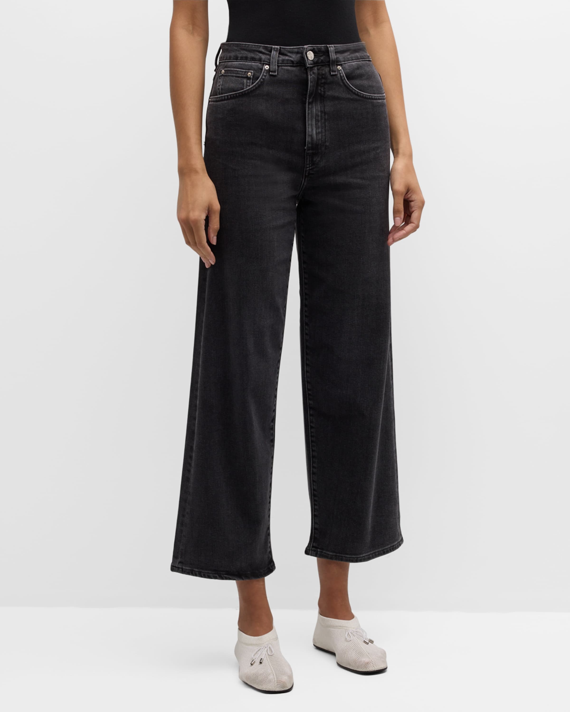 High-Rise Flare Crop Denim Pants - 2