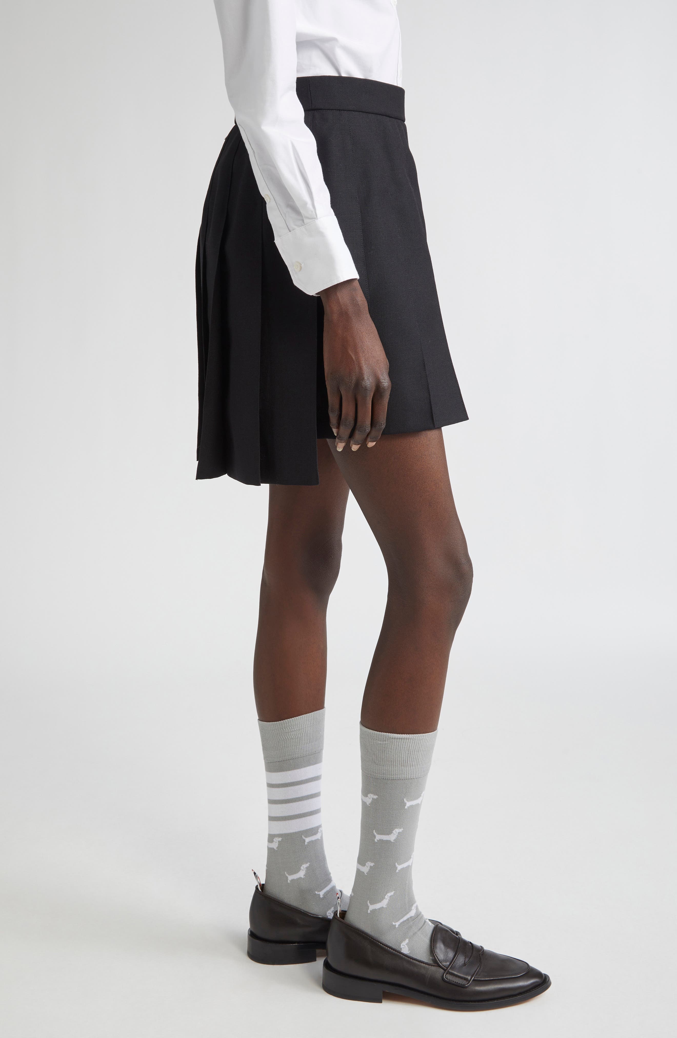 Thom Browne Drop Back Pleated Wool Miniskirt in Black at Nordstrom - 4