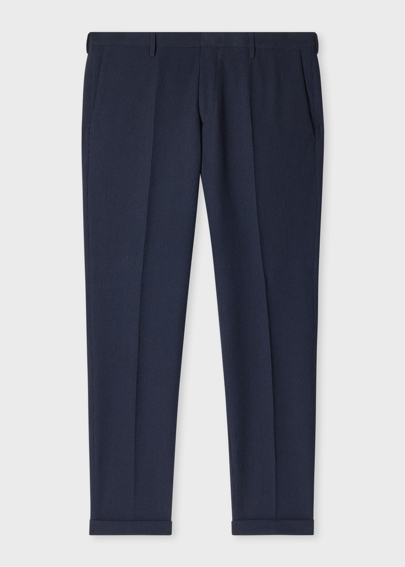 Slim-Fit Navy Cotton-Blend Seersucker Stripe Trousers 1