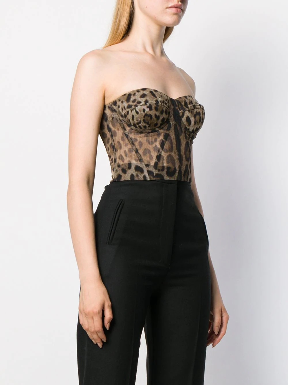 leopard-print sheer bustier - 3