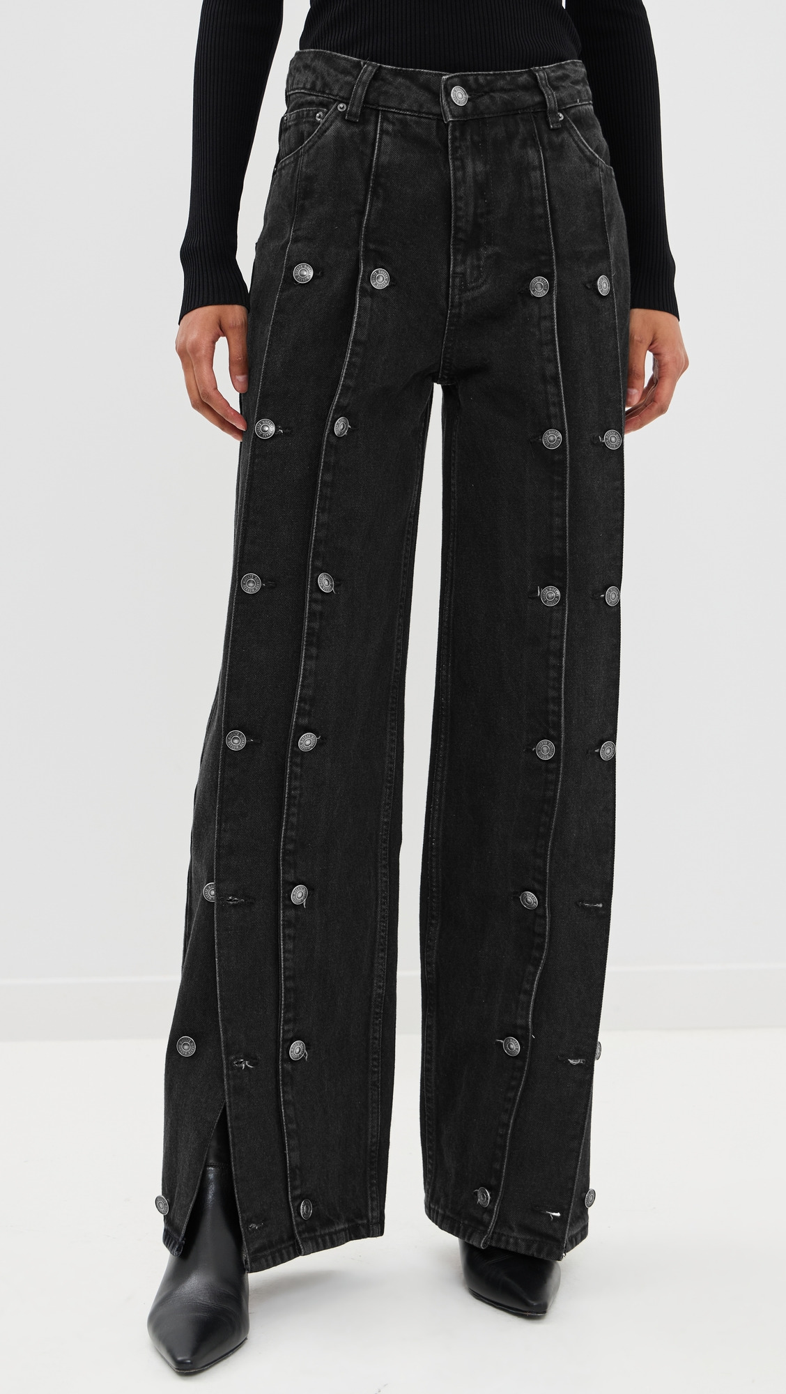 Button Detail Wide Jeans - 1