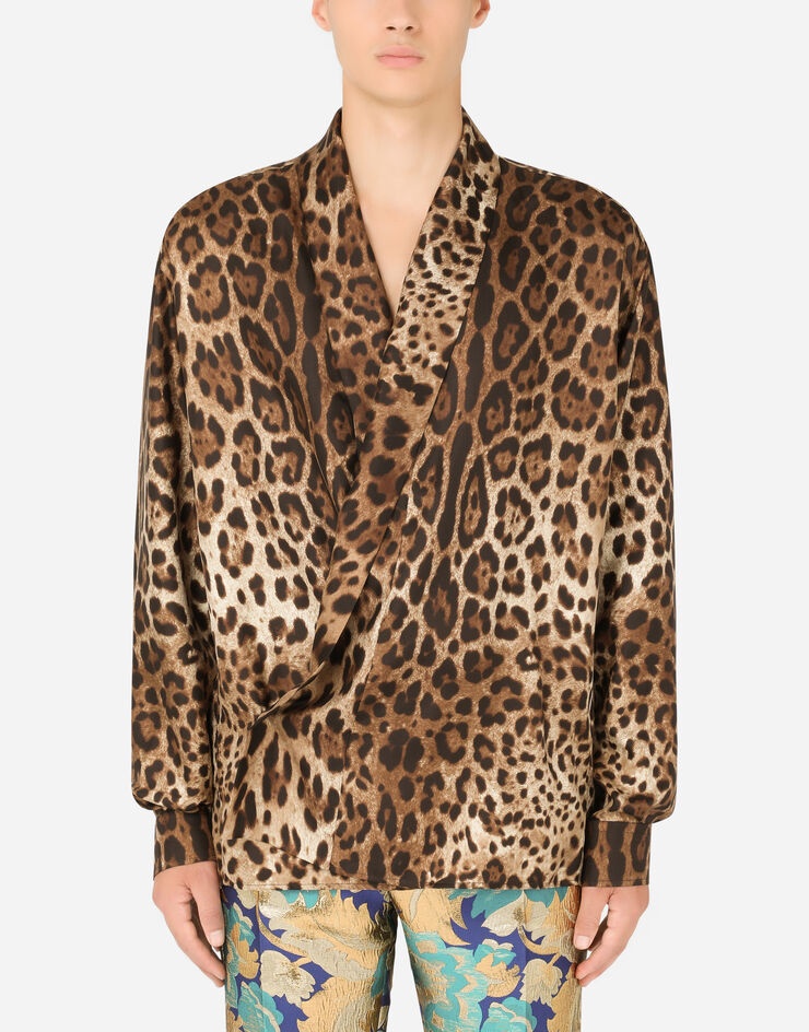 Oversize silk shirt with leopard print - 1