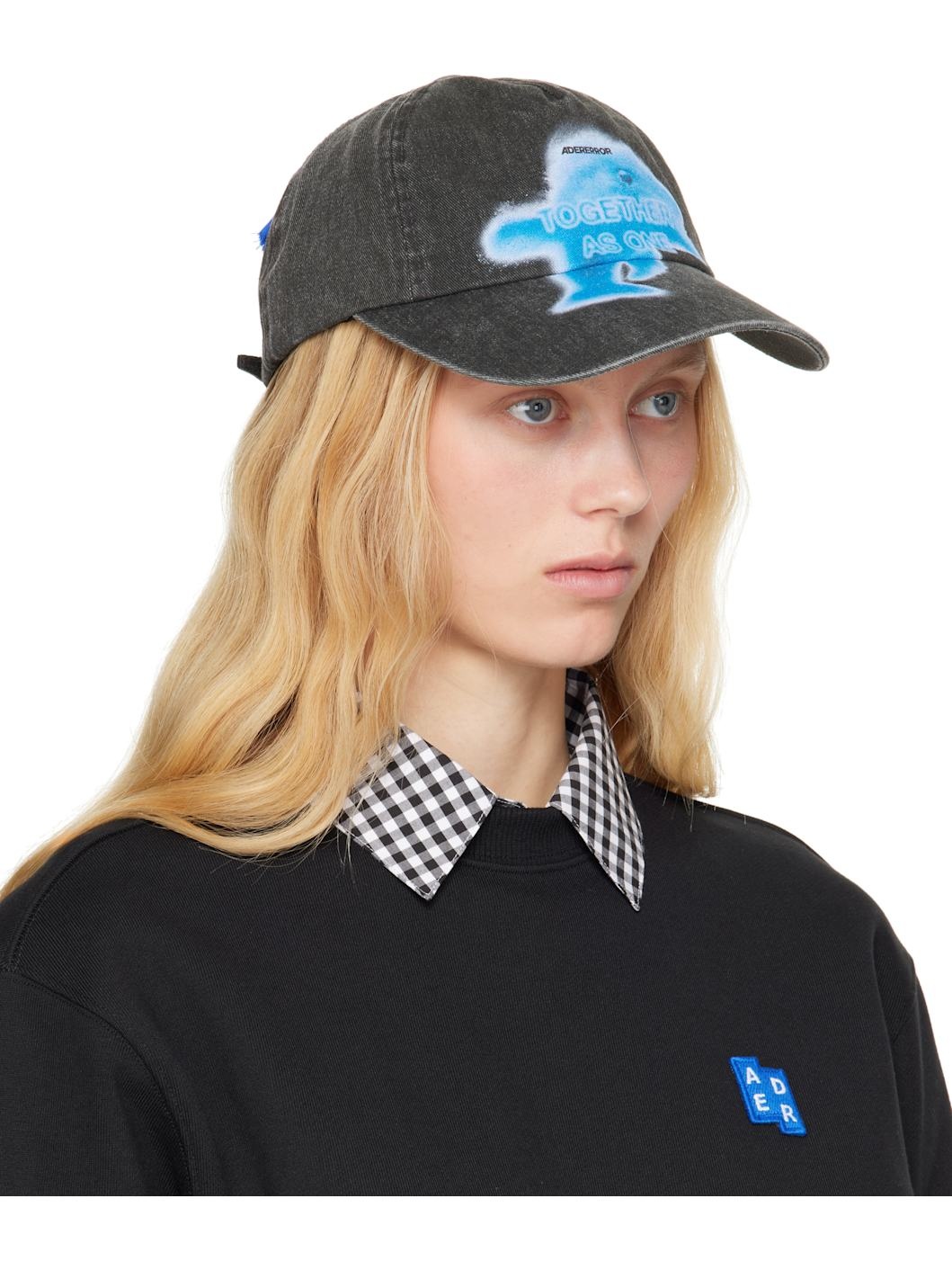 Black Faded Denim Cap - 2
