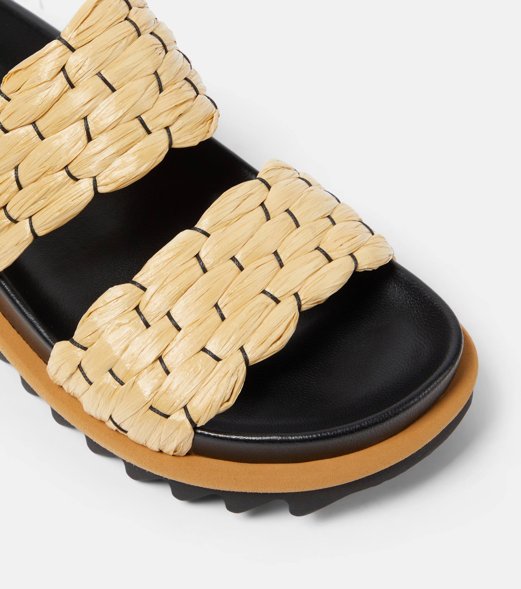 Woven and raffia and leather slides - 6