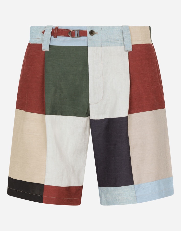 Cotton and linen patchwork shorts - 3