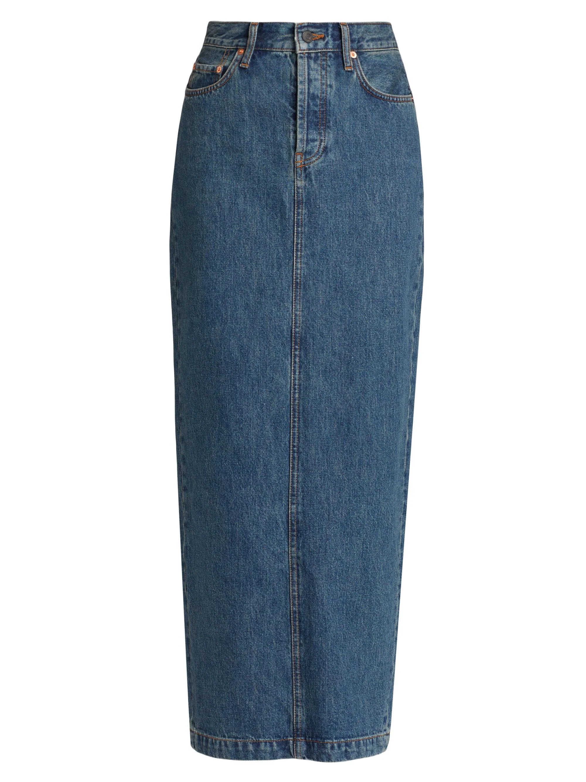 Women's Cotton Denim Midi-Skirt - Indigo - 1